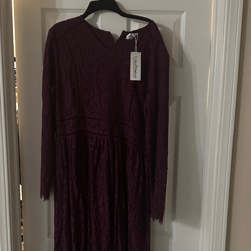 Elegant Long Sleeve Lace Dress in Purple